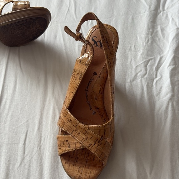 Sofft Portia Platform Sandals Womens 8M Natural Laminated Cork Criss Cross - Picture 2 of 8